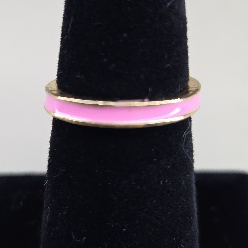 Pink Enamel Gold Tone Stackable Band Ring Size 7 Minimalist Modern Jewelry